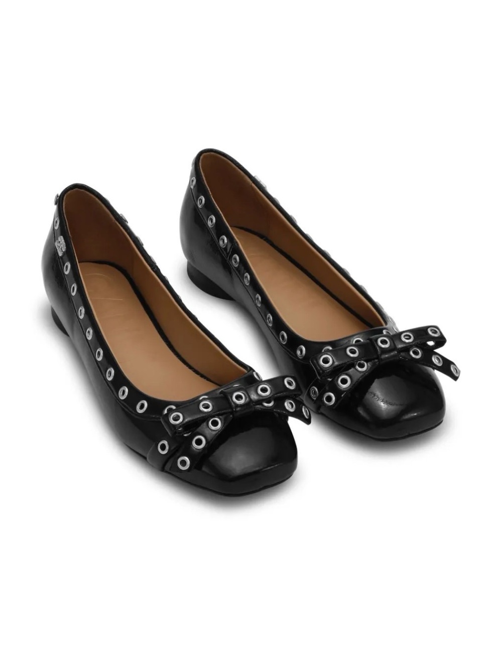 GANNI Grommet Bow Square Toe Patent Ballerina Flats 41 US 10.5